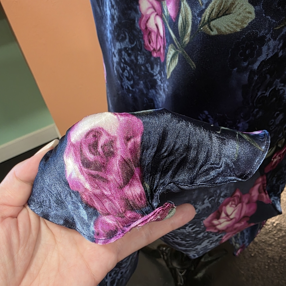 Vintage Whimsigoth Y2K Floral Satin Slip Dress Secret Treasures Blue & Pink - Picture 15 of 16